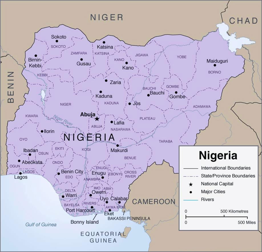 Carte détaillée du nigeria