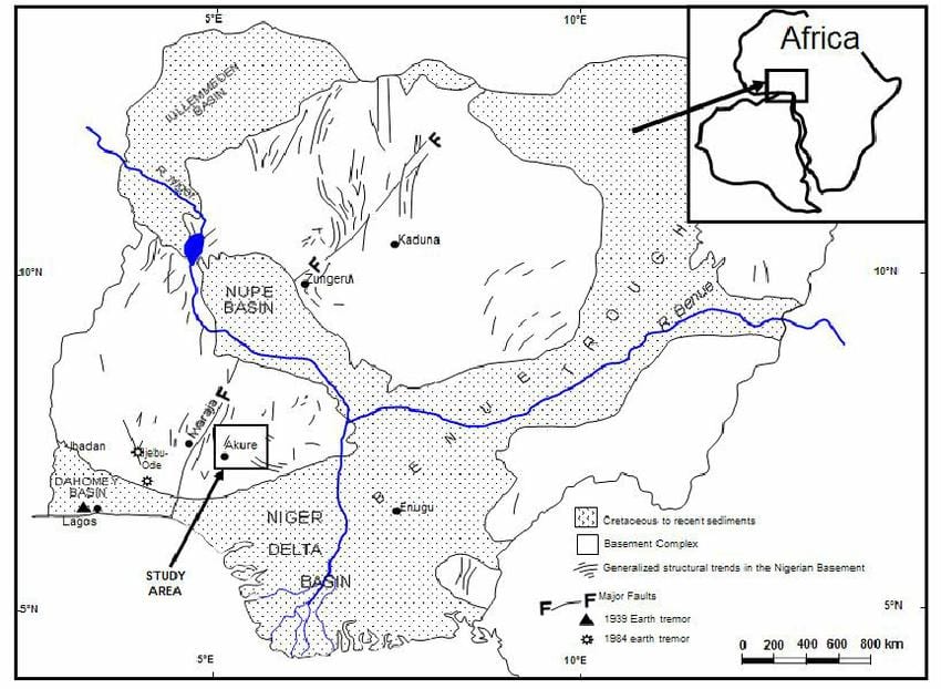 carte du nigeria montrant drainage