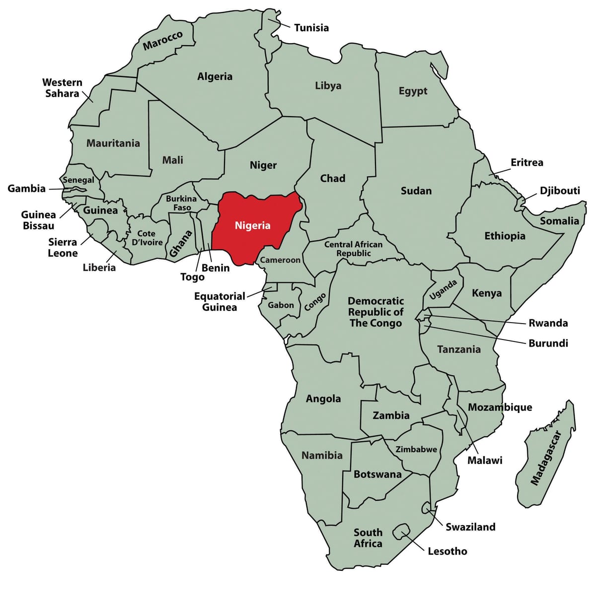 Carte de l'afrique montrant nigeria