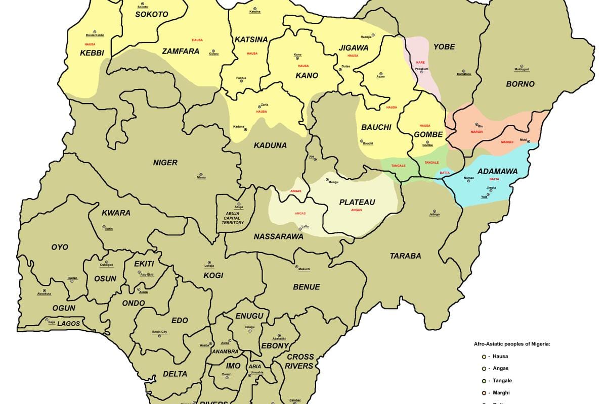 carte des 36 états du nigeria