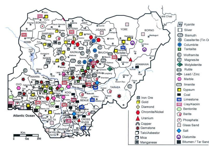 carte minérale du nigeria