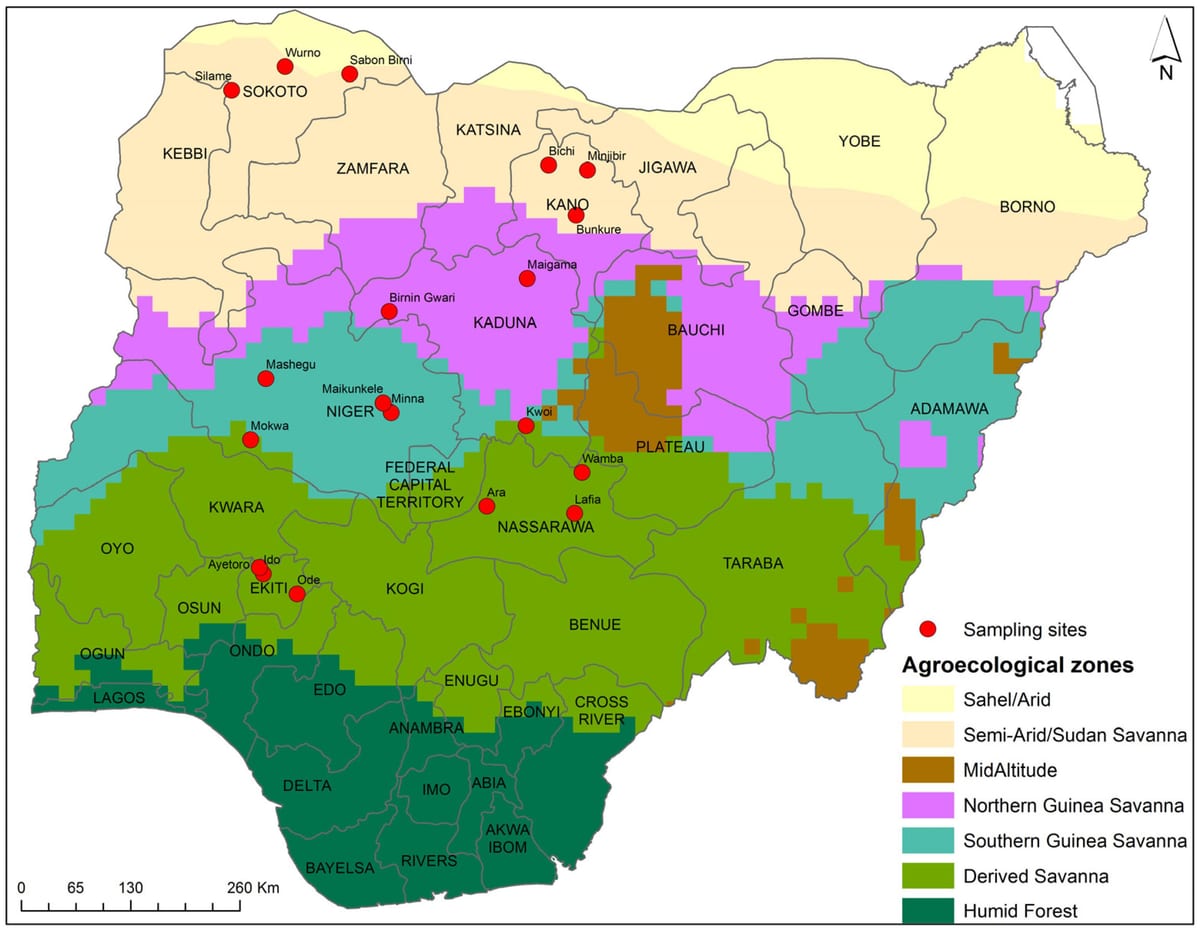 carte du nigeria montrant des cultures de distribution