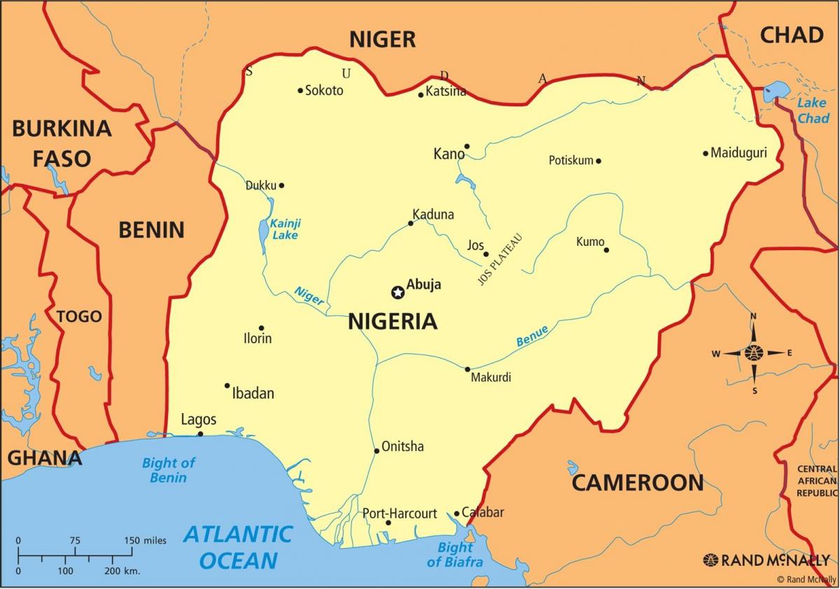 carte du nigeria montrant le fleuve niger et de la bénoué