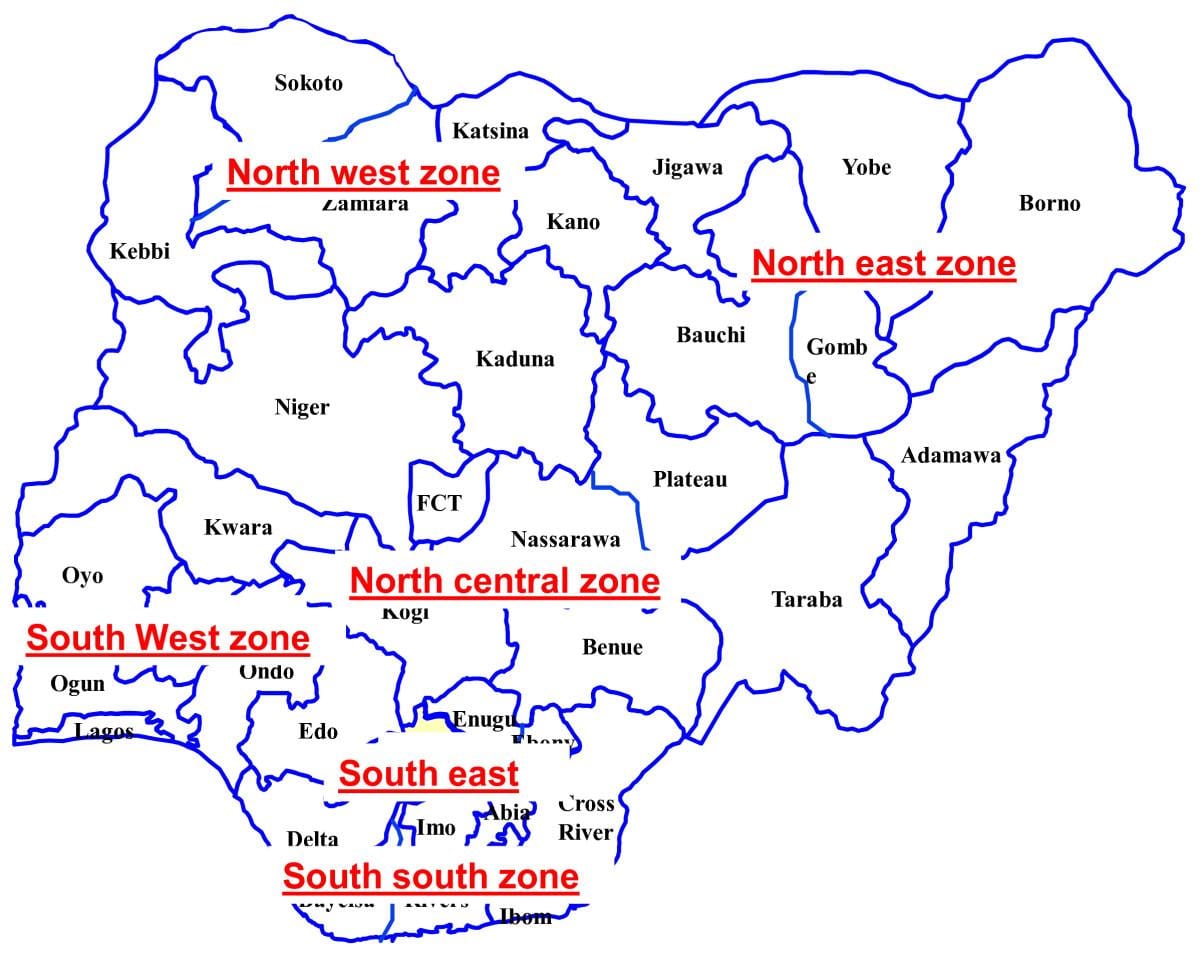 la carte du nigeria montrant les 36 états