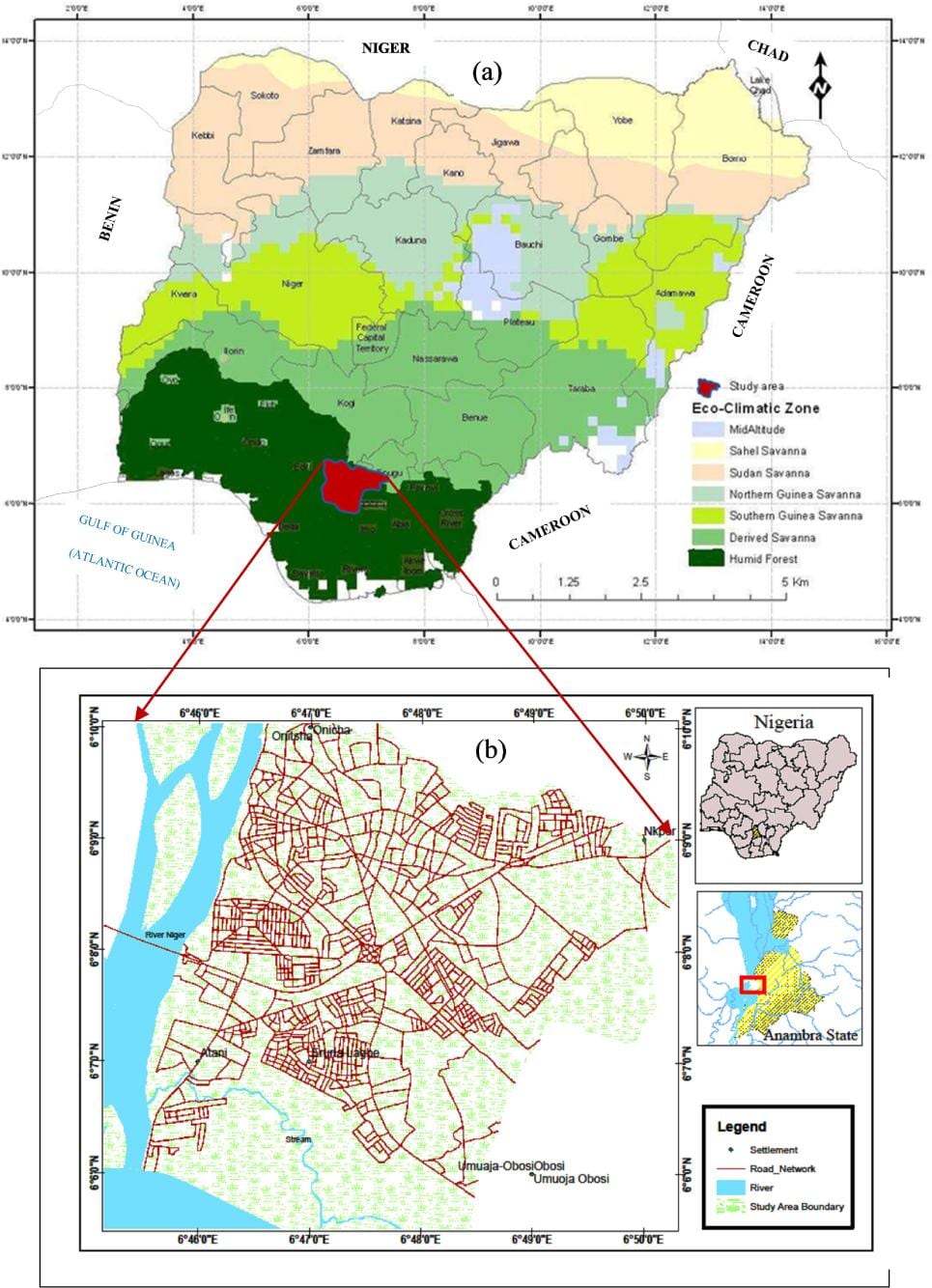Carte du nigeria montrant les ceintures de végétation
