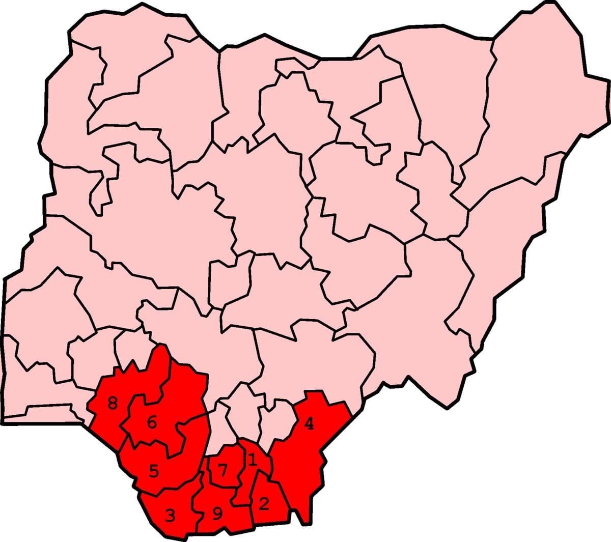 Carte du sud du sud du nigeria