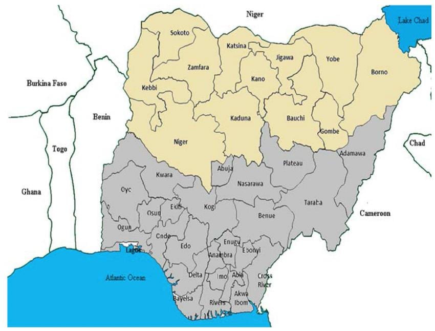 carte des etats du nord du nigeria
