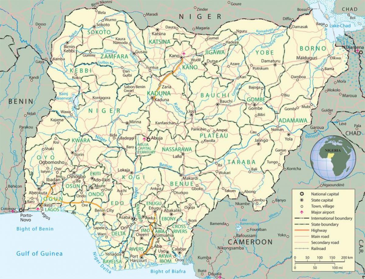 Nigerian Carte Avec Les Etats Et Capitales Carte De L Nigeria En Montrant Aux Etats Et Capitales Afrique De L Ouest Afrique