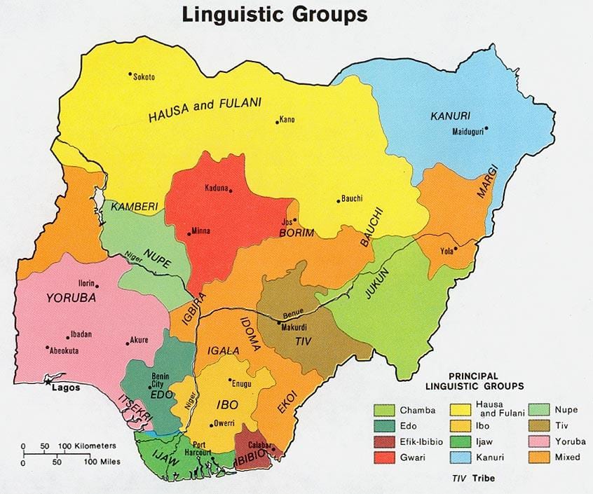 carte du nigeria montrant groupes ethniques