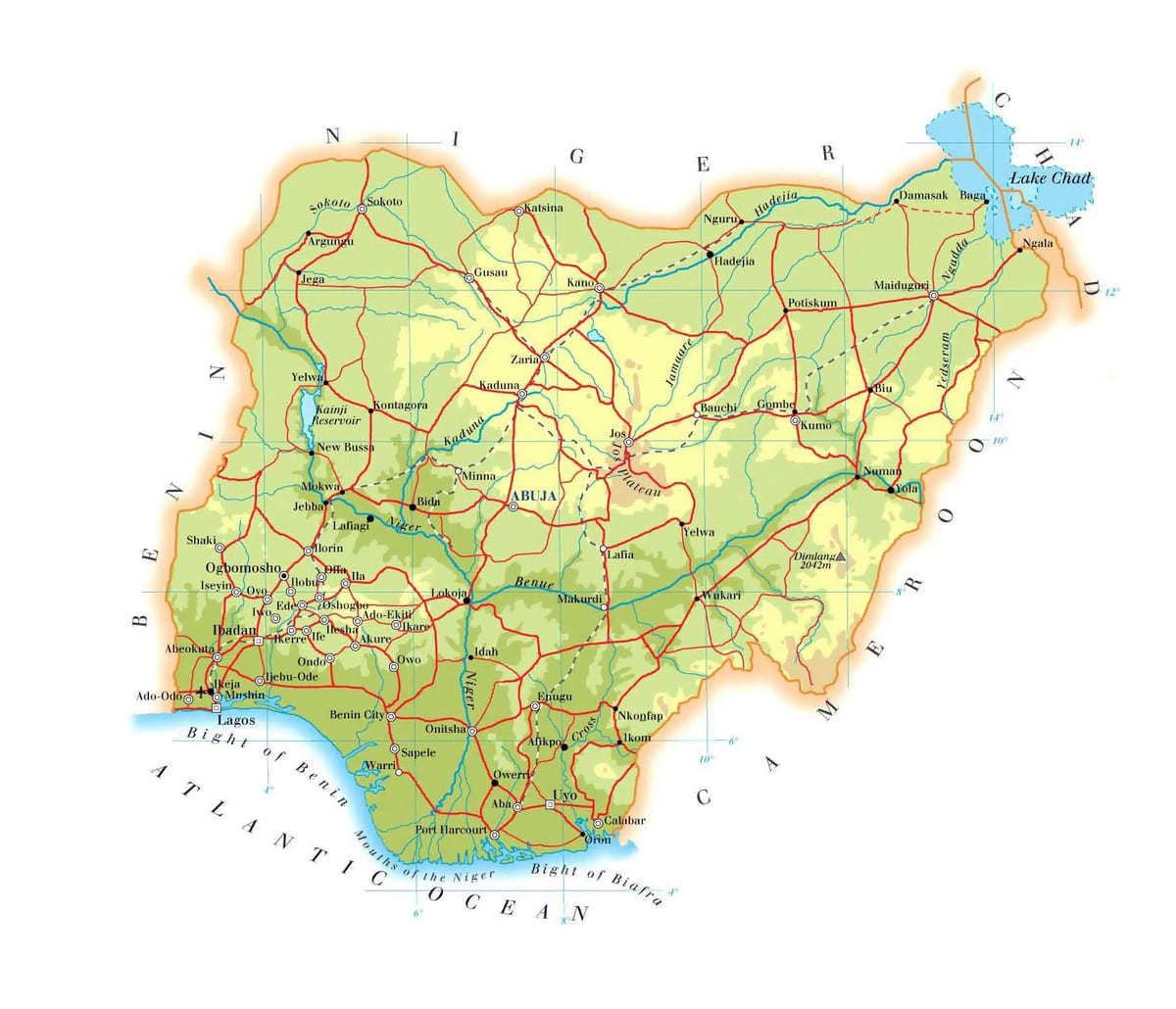 Carte du nigeria élévation