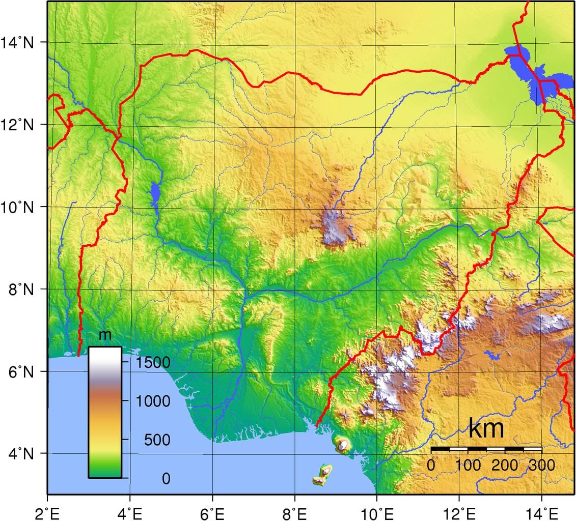 Carte topographique du nigeria