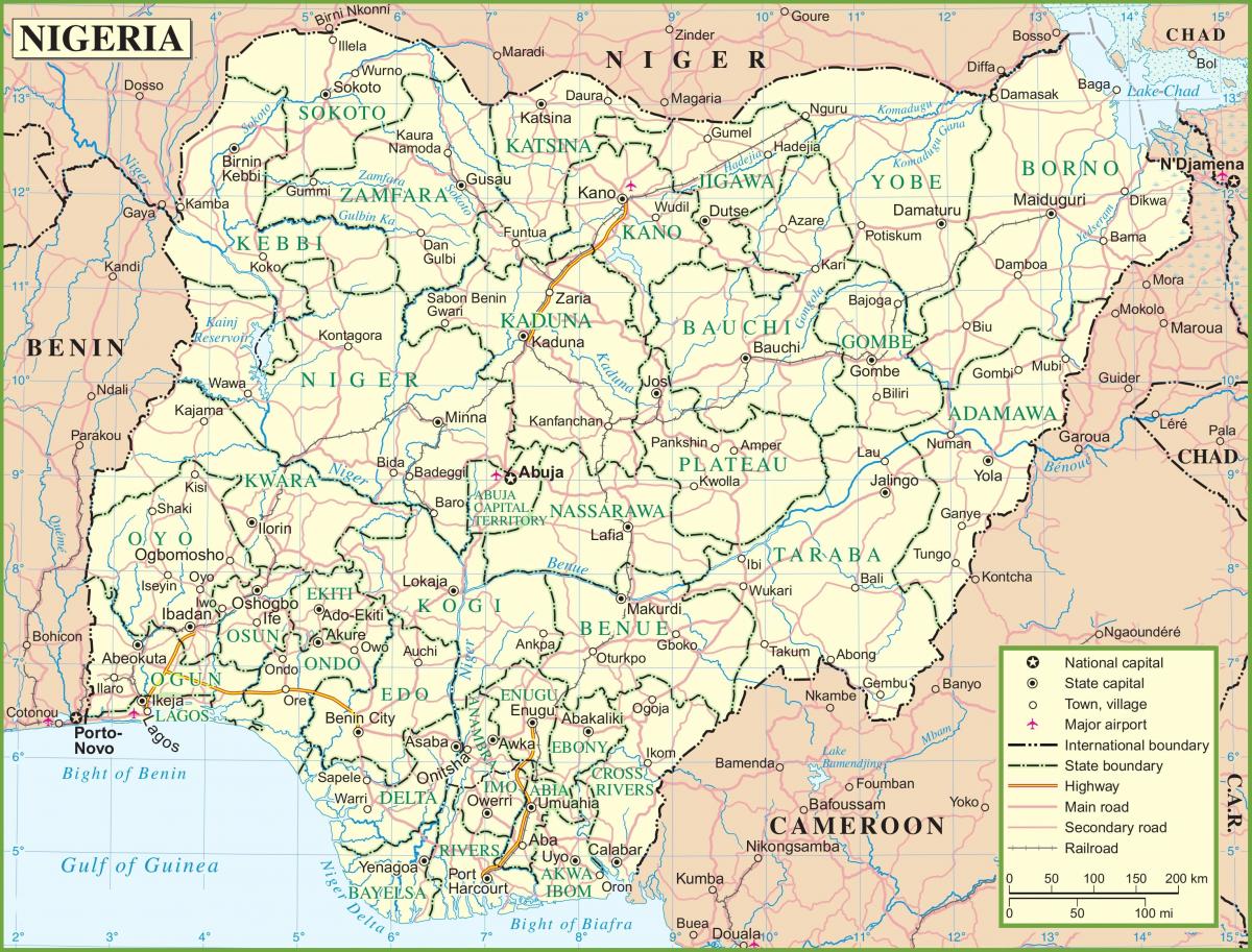 carte du nigeria montrant des routes principales