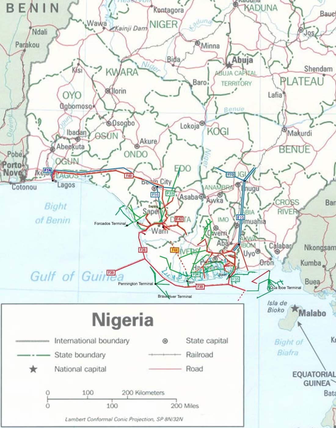 Carte du nigeria pipeline 