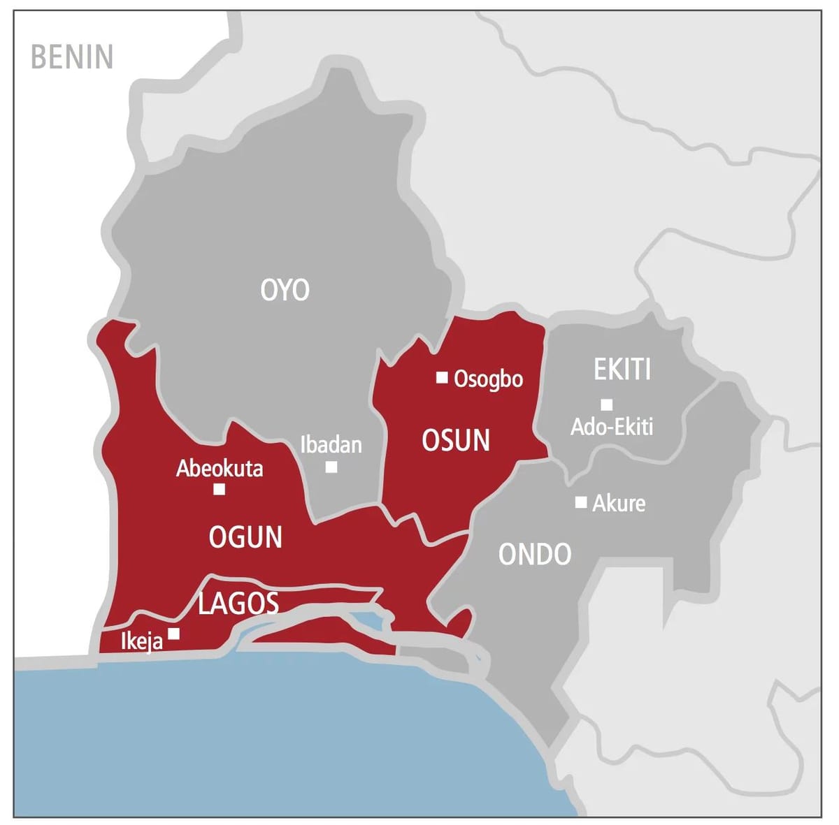 ouest du nigeria, la carte