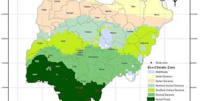Carte du nigeria montrant la zone climatique