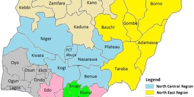Carte du nigeria montrant les zones géopolitiques