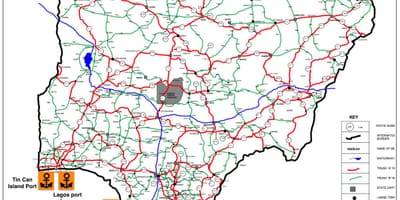 Carte du nigeria montrant réseau routier