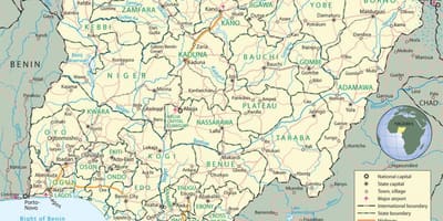 Carte du nigeria en montrant aux états et capitales