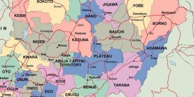 Carte du nigéria avec les états et les villes