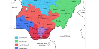 Carte du nigeria montrant les zones géopolitiques