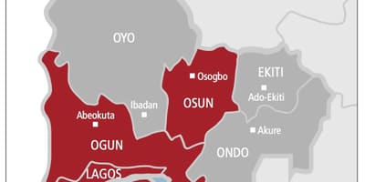 Ouest du nigeria, la carte